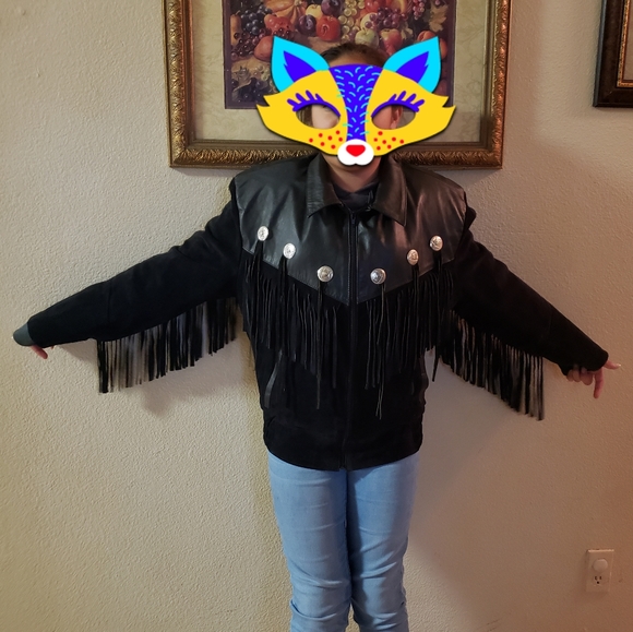 Jackets & Blazers - Western black faux leather suede jacket.